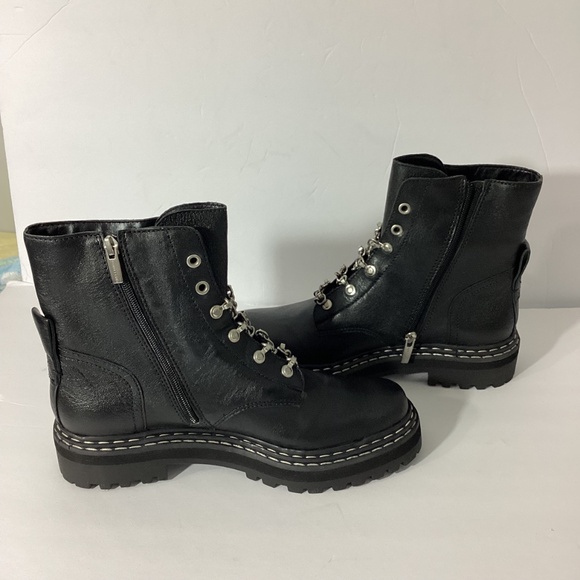NW/BOX VINCE CAMUTO WOMAN 9.5M VC-POPINTA BLACK SOFT GOAT COMBAT ANKLE BOOTS - Picture 5 of 7
